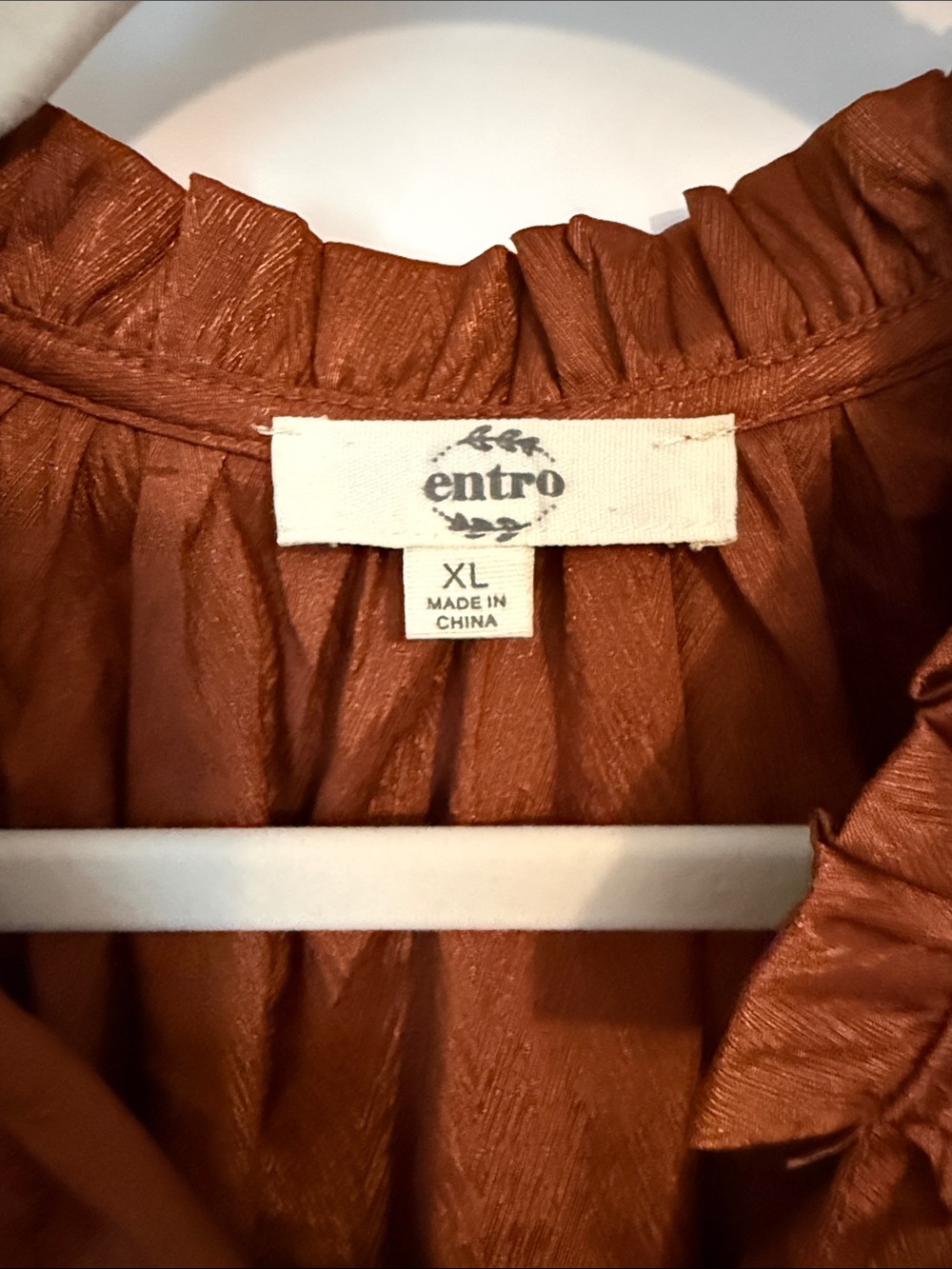 entro Rust Brown Ruffle-Neck Peasant Tunic - Picture 2 of 6